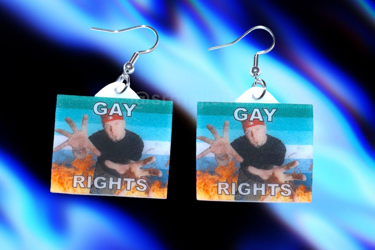 Limp Bizkit Fred Durst Flaming Pride Flag Handmade Earrings!