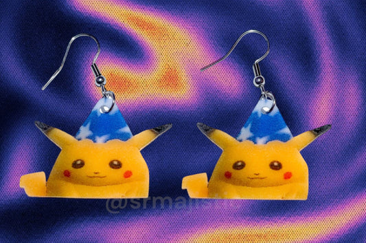 (READY TO SHIP) Wizard 8-Bit Pikachu Funny Pokémon Character Handmade Earrings!