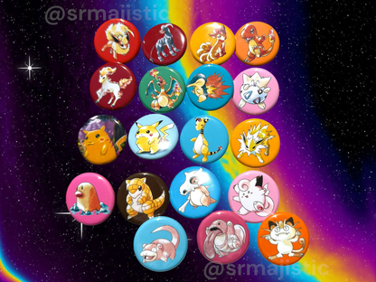 Vintage Original Art Style Pokemon Buttons!