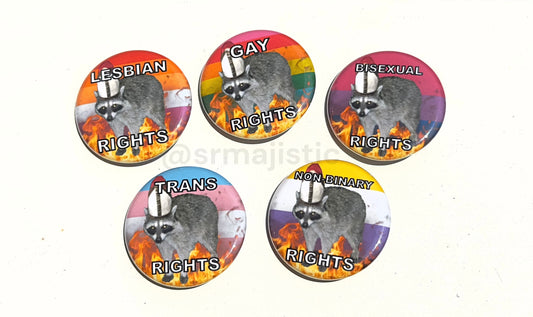 Pope Raccoon Flaming Pride Buttons