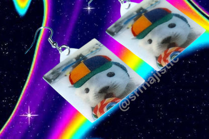 (READY TO SHIP) Seal with Propeller Hat and Lollipop Meme Handmade Earrings!