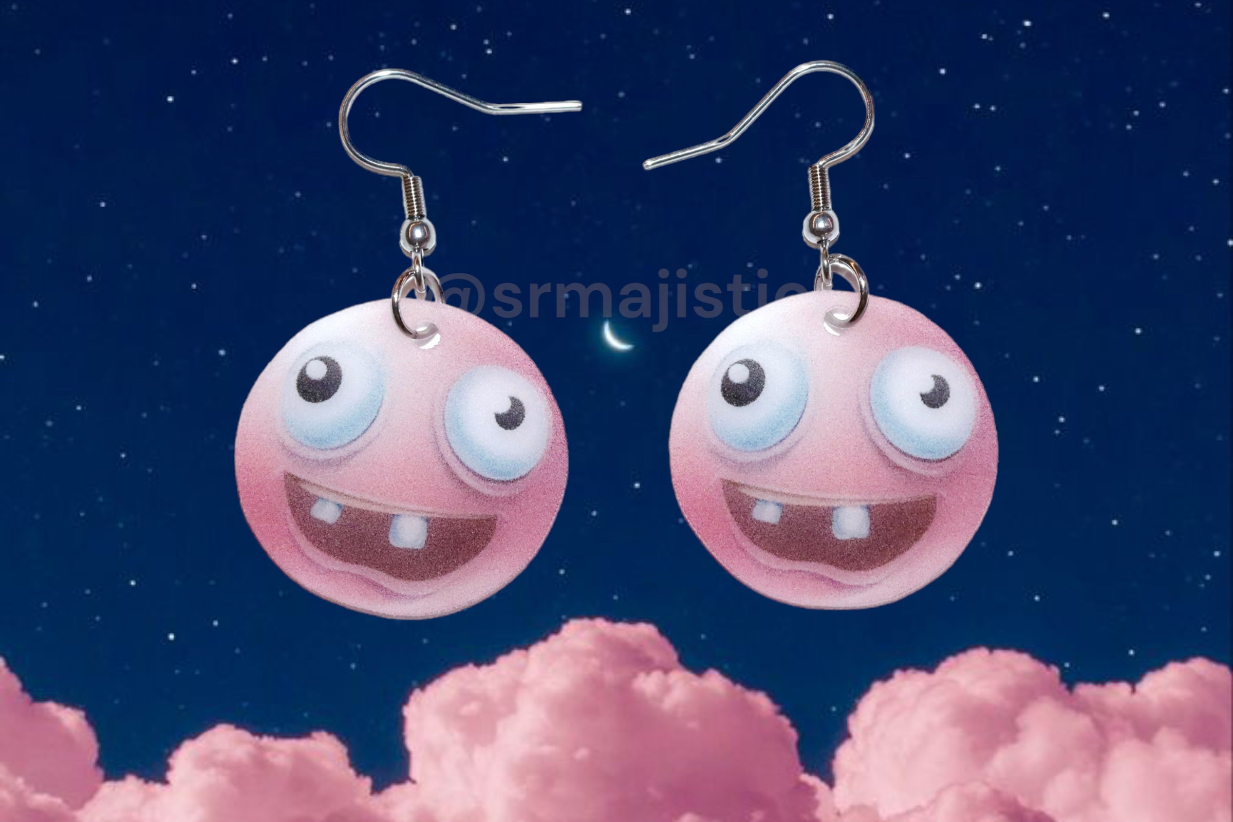 Pink Buck Teeth Dumbfounded Emoji Meme Handmade Earrings!