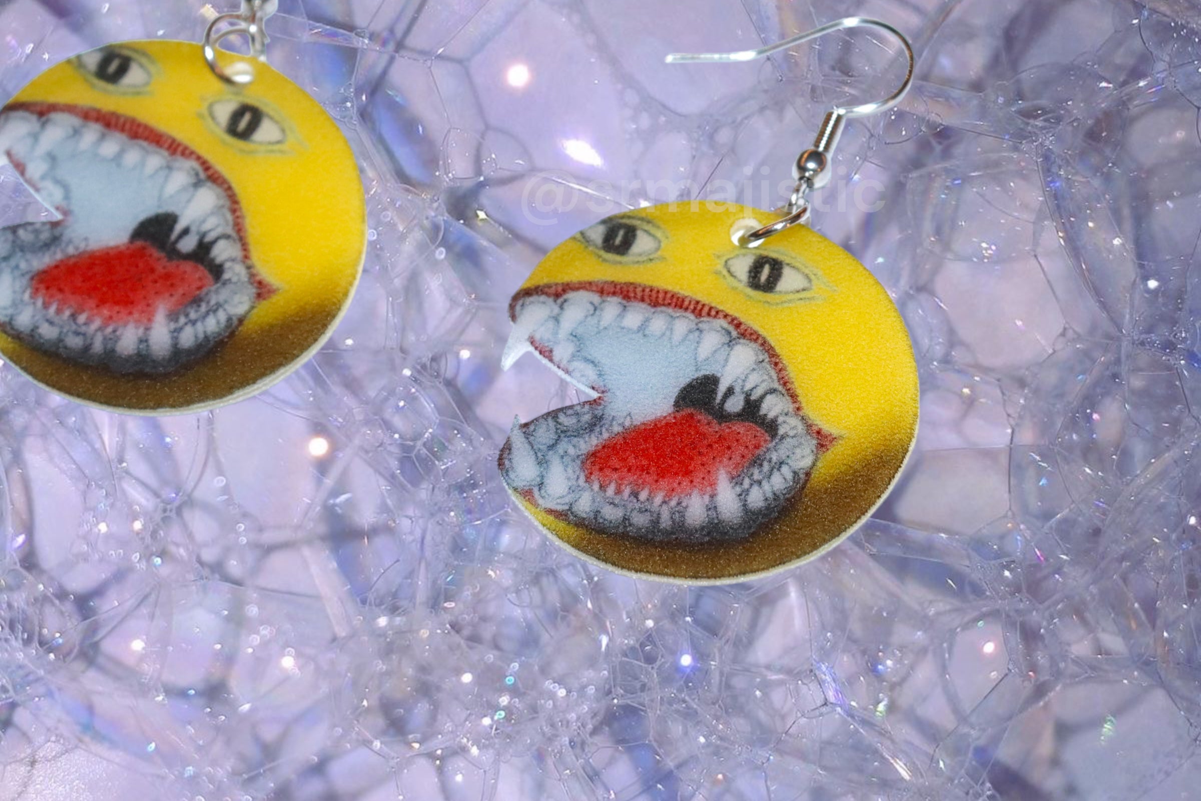 Evil Barking Fanged Emoji Meme Handmade Earrings!