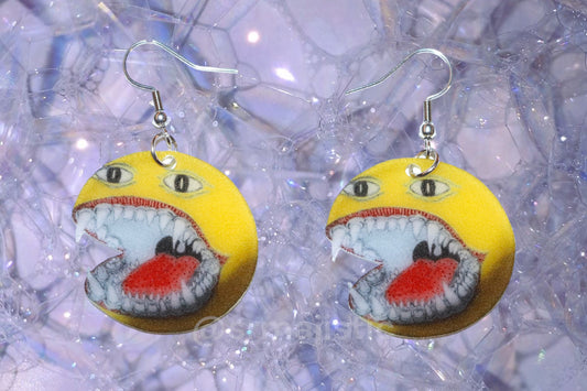 Evil Barking Fanged Emoji Meme Handmade Earrings!