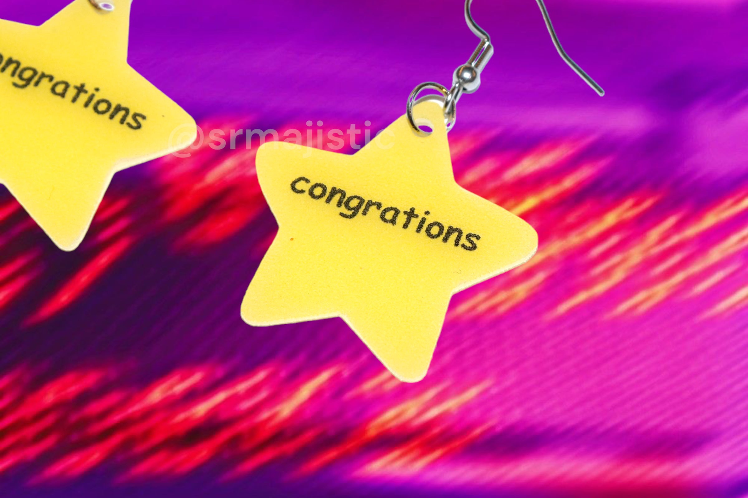 ‘Congrations’ Gold Star Sticker Funny Handmade Earrings!