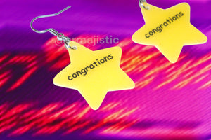 ‘Congrations’ Gold Star Sticker Funny Handmade Earrings!