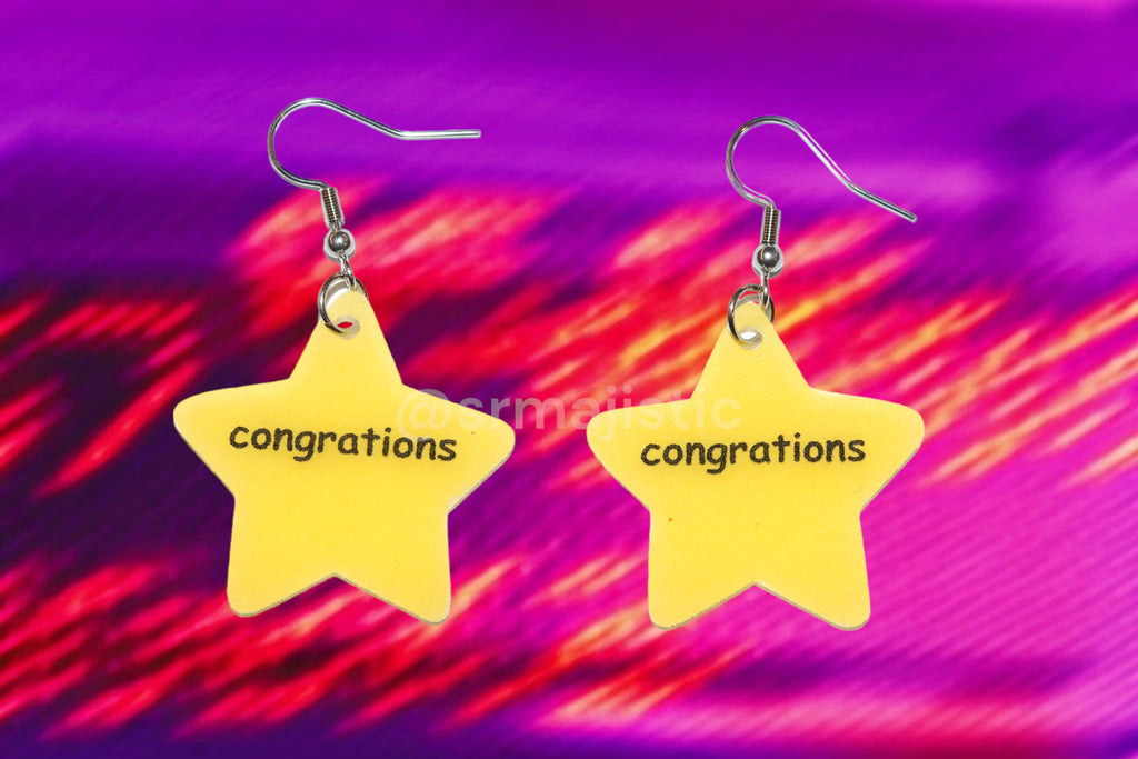 ‘Congrations’ Gold Star Sticker Funny Handmade Earrings!