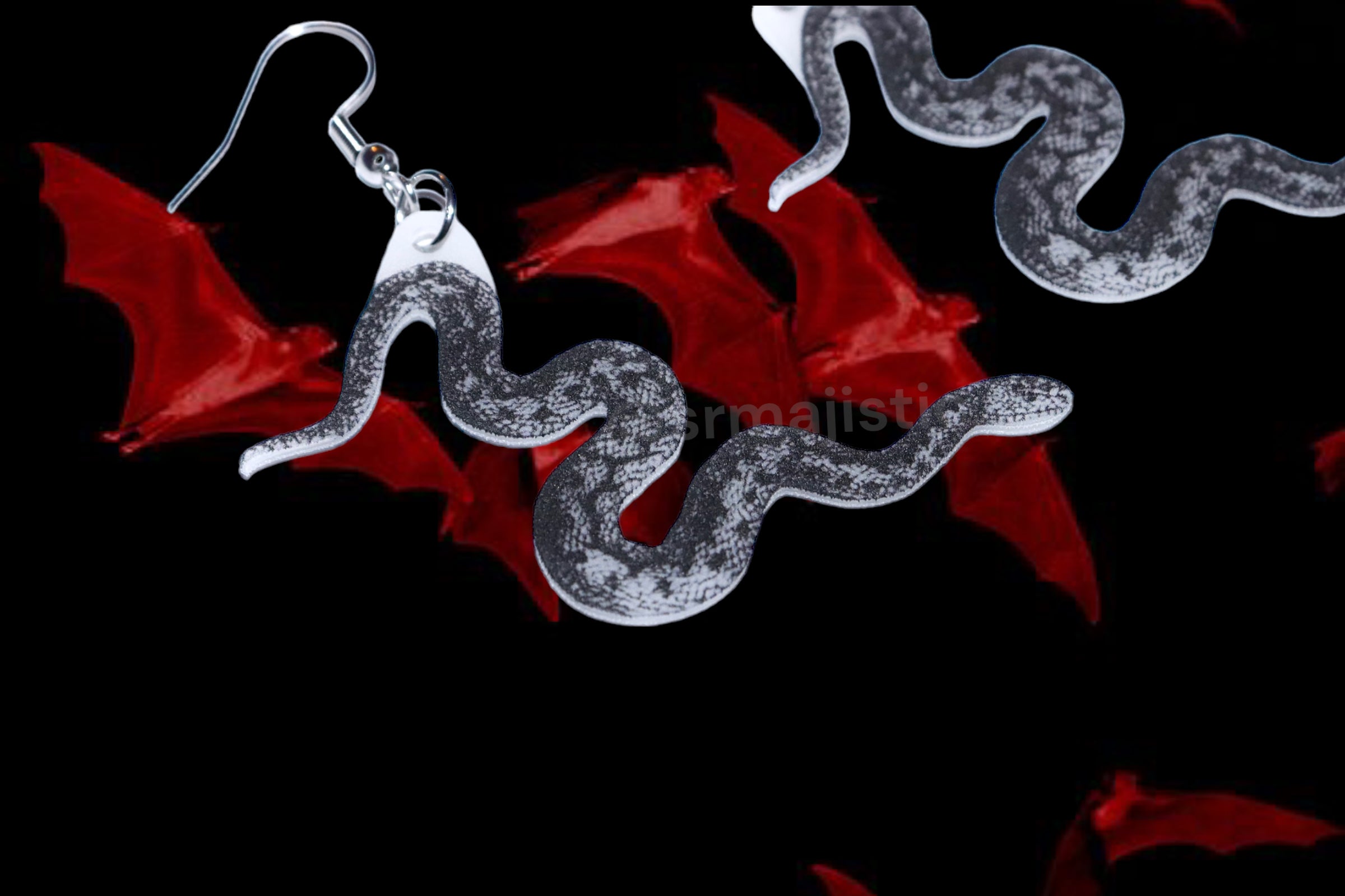 Detailed Black and White Snake Handmade Earrings!