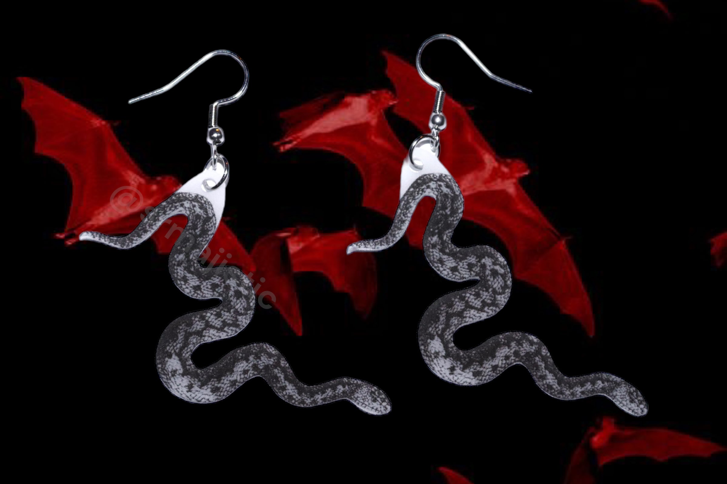 Detailed Black and White Snake Handmade Earrings!
