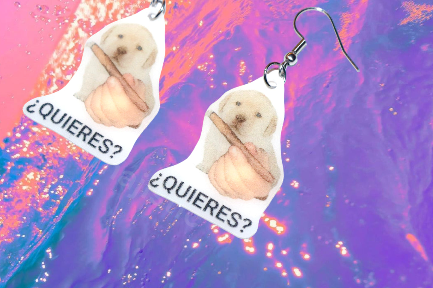 ¿QUIERES? Dog Offering Smokes Funny Meme Handmade Earrings!
