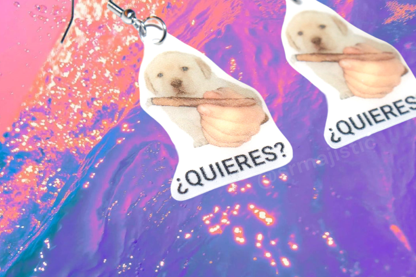 ¿QUIERES? Dog Offering Smokes Funny Meme Handmade Earrings!