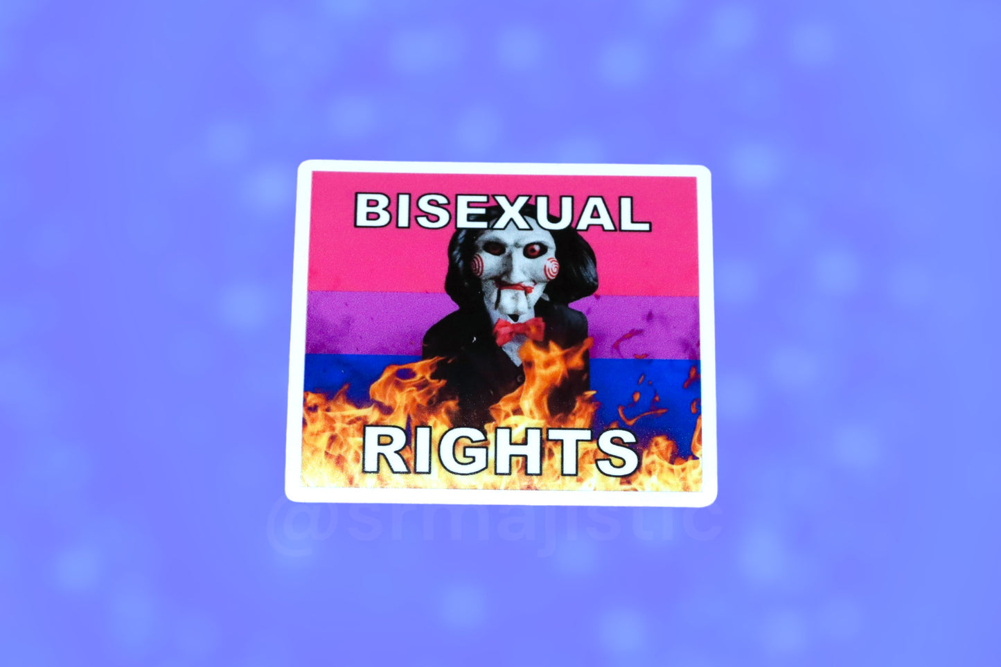 Billy the Puppet/ Jigsaw from Saw Flaming Pride Flag Bumper Stickers
