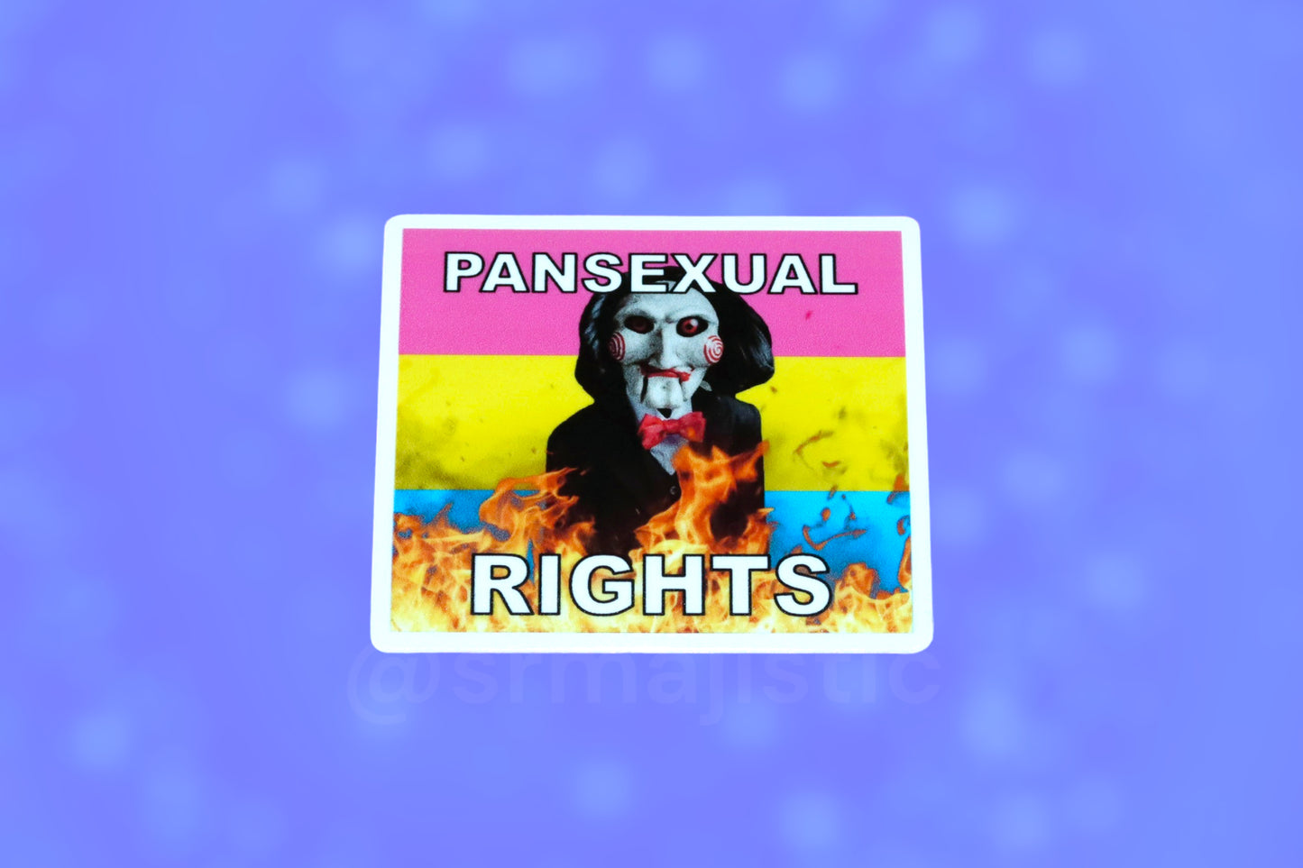 Billy the Puppet/ Jigsaw from Saw Flaming Pride Flag Bumper Stickers