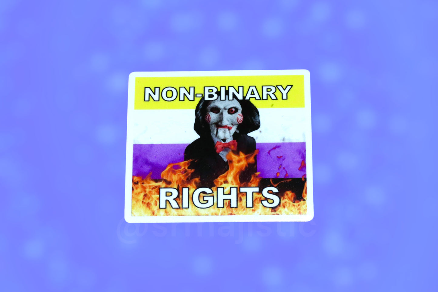 Billy the Puppet/ Jigsaw from Saw Flaming Pride Flag Bumper Stickers