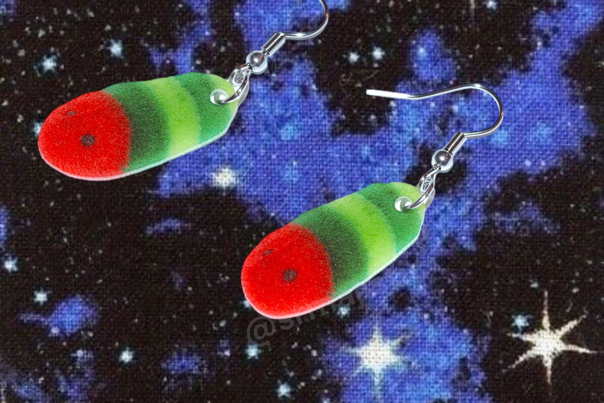 (READY TO SHIP) Cute Red and Green Wormie Handmade Earrings!