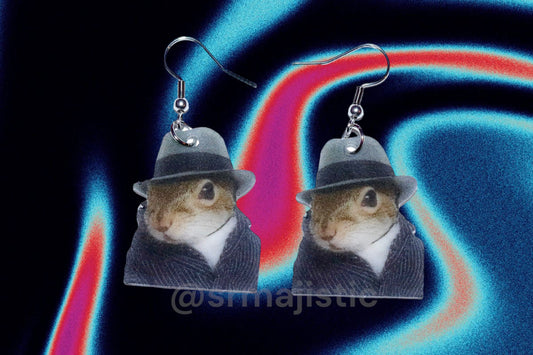 (READY TO SHIP) Mobster Mafia Squirrel Funny Meme Handmade Earrings!