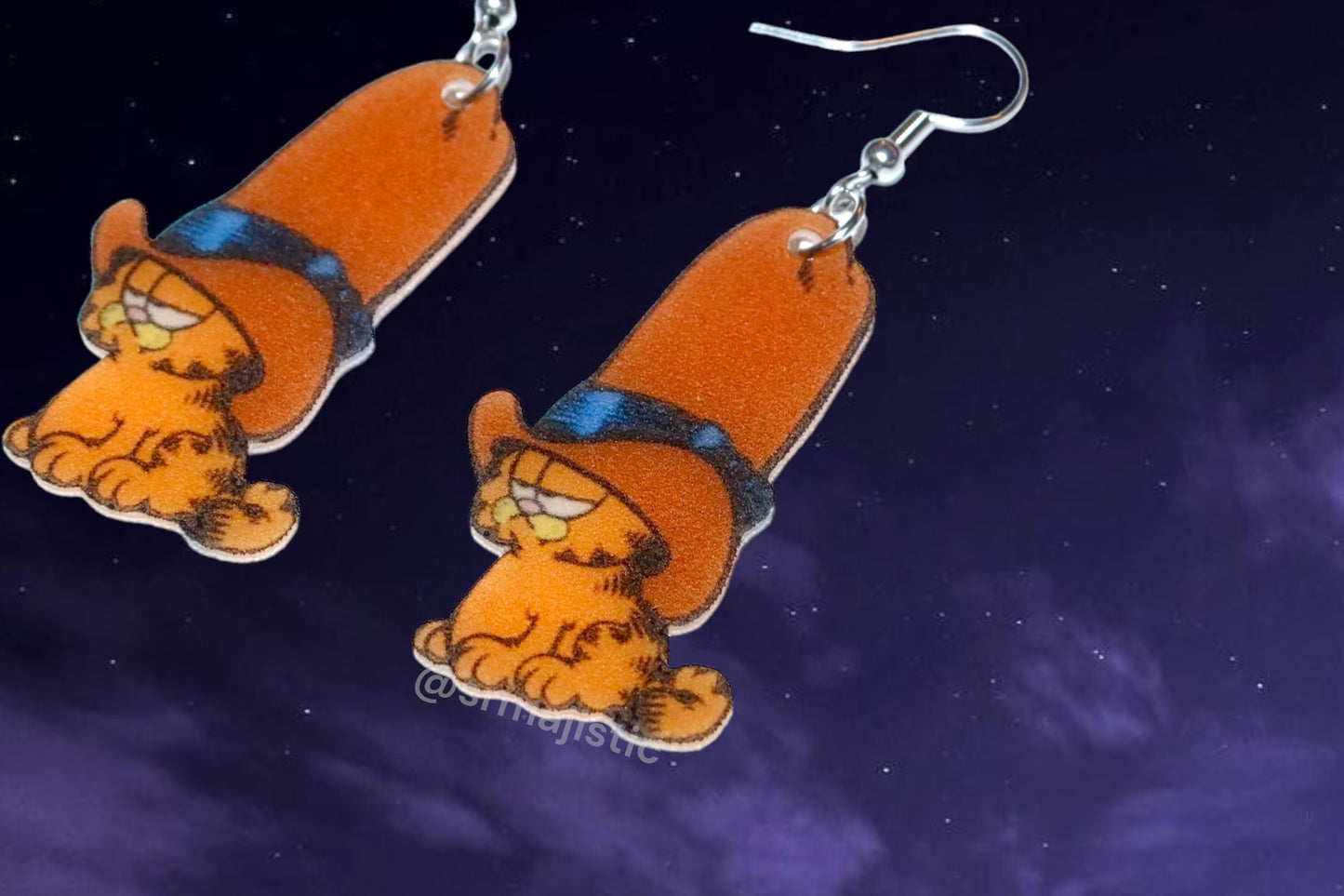 Cowboy Garfield with a Tall Hat Character Handmade Earrings!