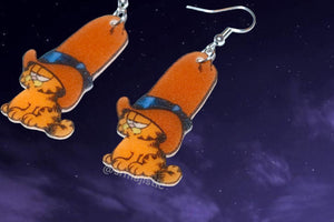 Cowboy Garfield with a Tall Hat Character Handmade Earrings!
