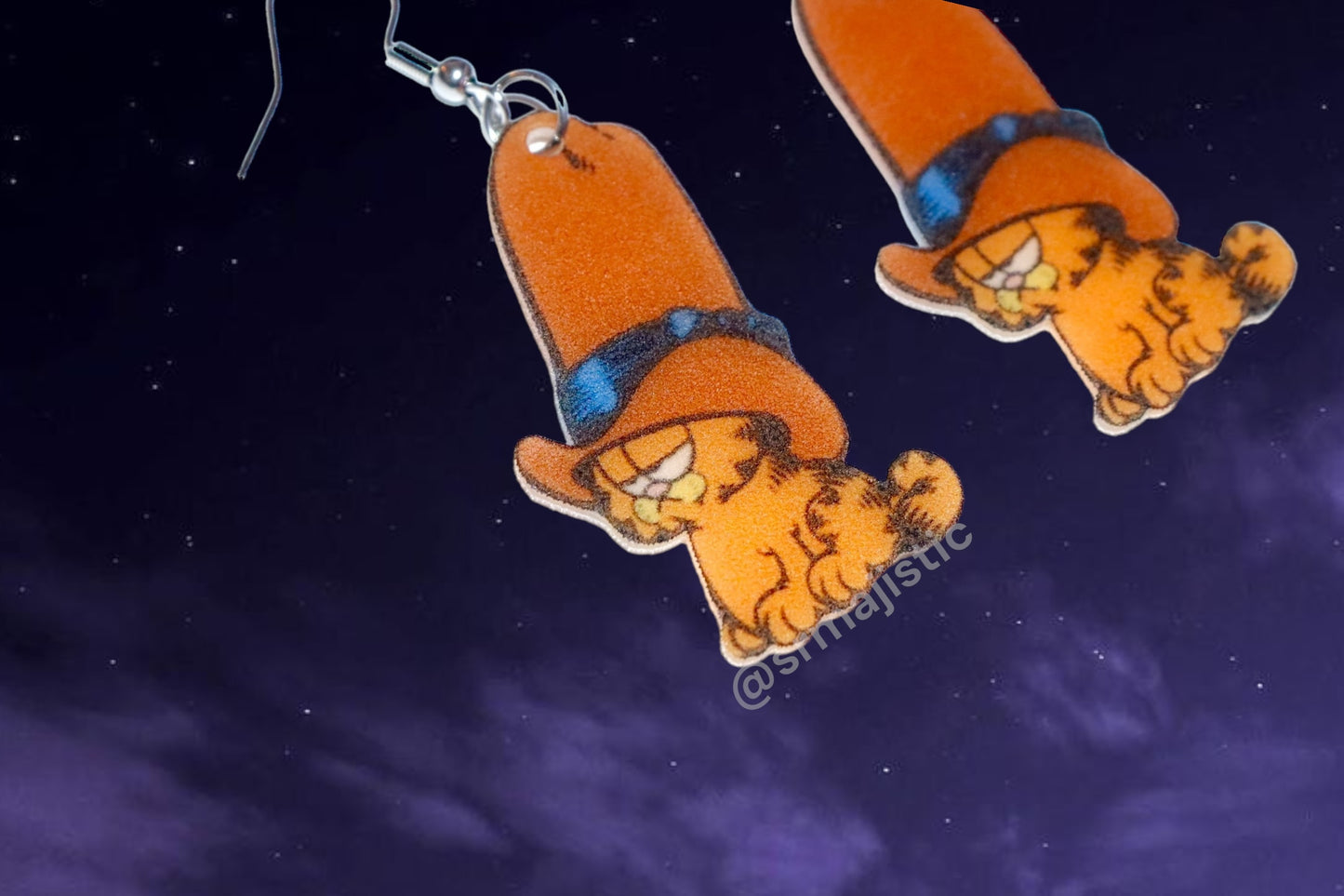 Cowboy Garfield with a Tall Hat Character Handmade Earrings!