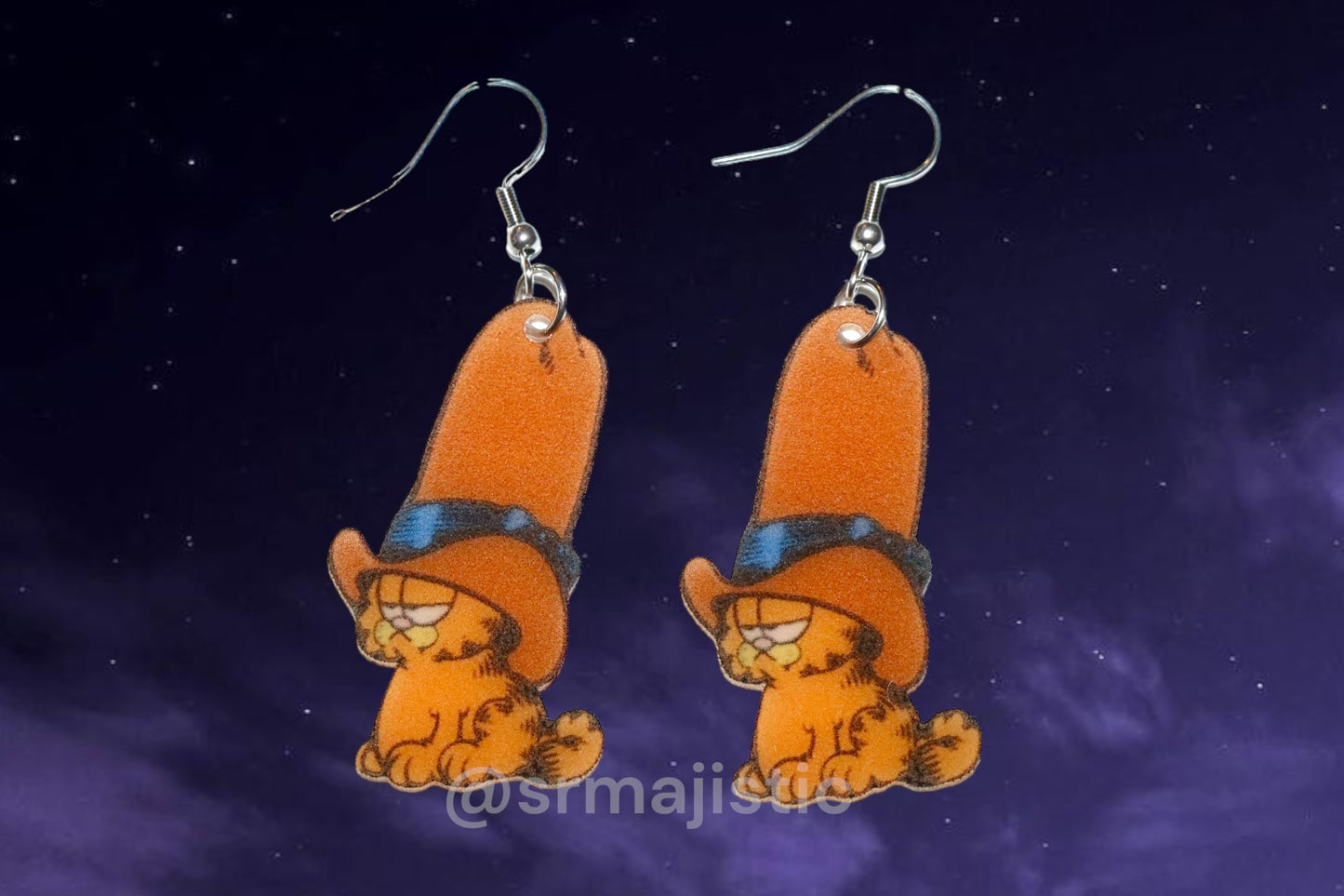 Cowboy Garfield with a Tall Hat Character Handmade Earrings!