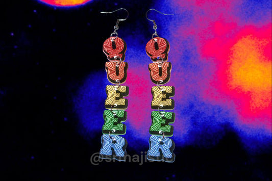 Queer Dangle Swirly Letters Handmade Earrings!