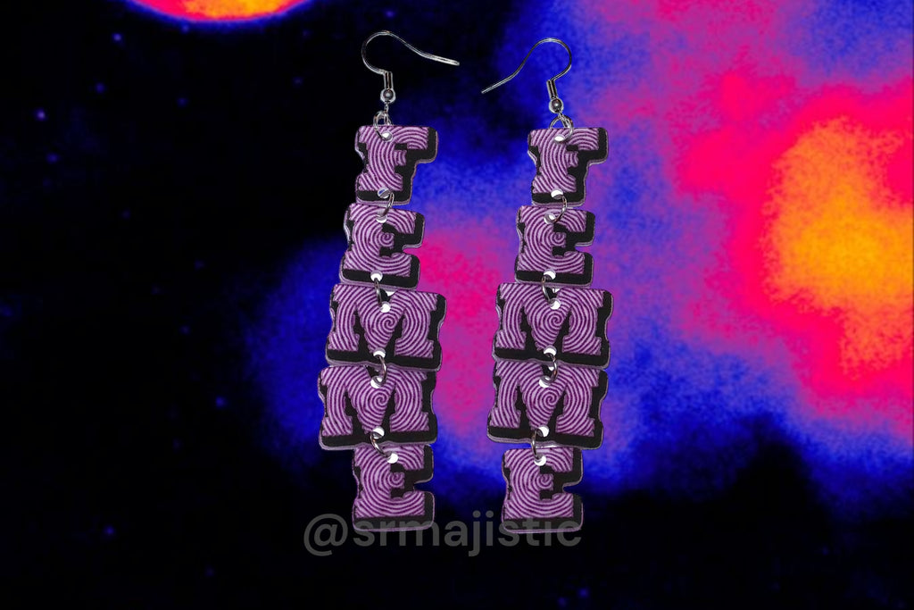 Femme Dangle Swirly Letters Handmade Earrings!