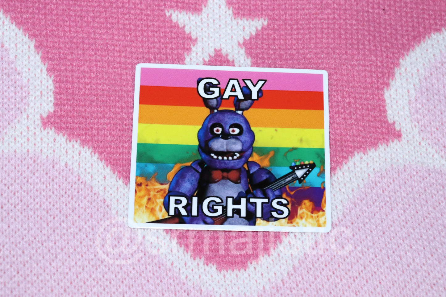 Bumper Stickers of Bonnie from Five Nights at Freddy’s Flaming Pride Flags