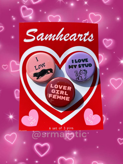 Samhearts Sapphic Lesbian Valentine's Day Buttons