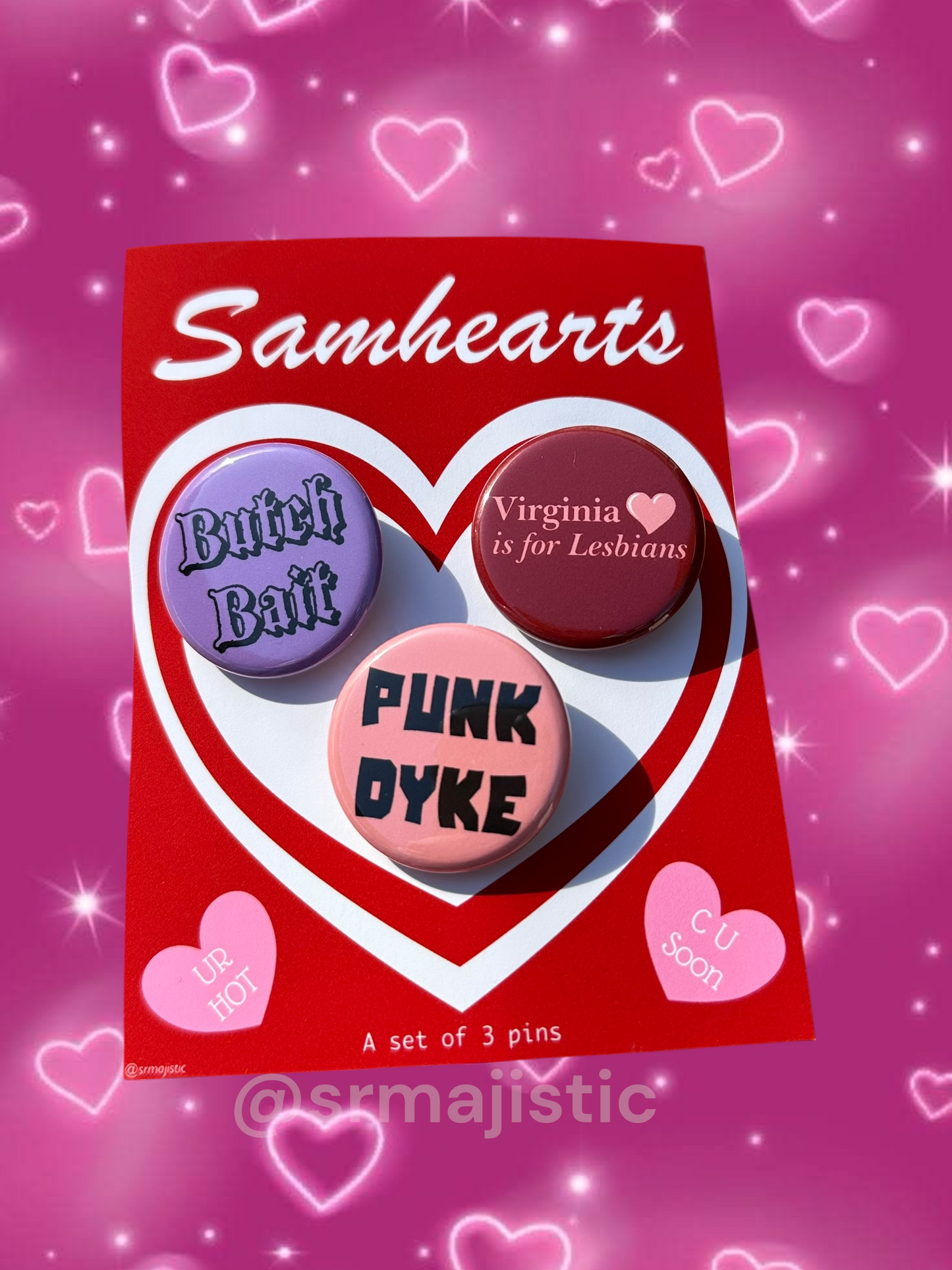 Samhearts Sapphic Lesbian Valentine's Day Buttons