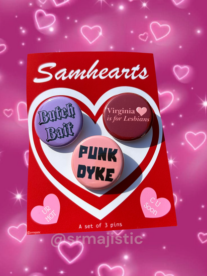 Samhearts Sapphic Lesbian Valentine's Day Buttons