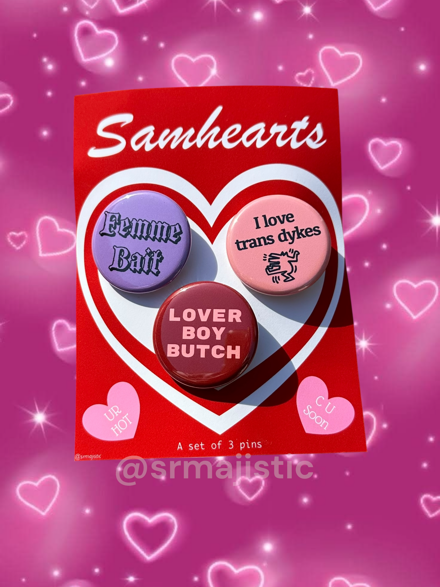 Samhearts Sapphic Lesbian Valentine's Day Buttons