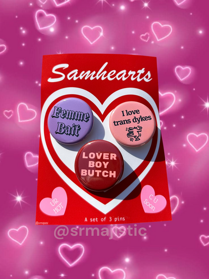 Samhearts Sapphic Lesbian Valentine's Day Buttons