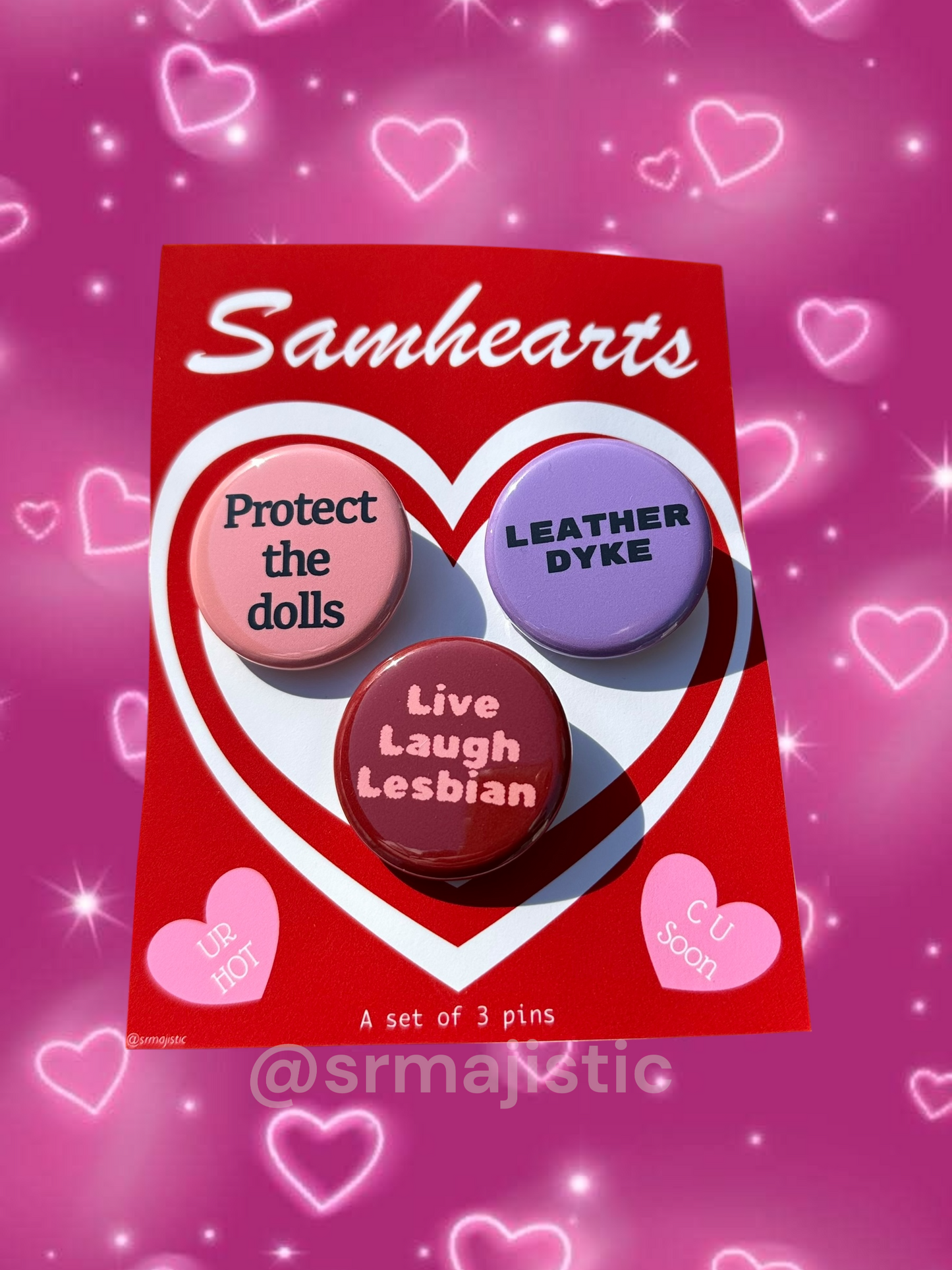 Samhearts Sapphic Lesbian Valentine's Day Buttons
