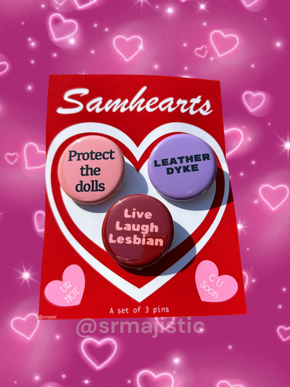 Samhearts Sapphic Lesbian Valentine's Day Buttons