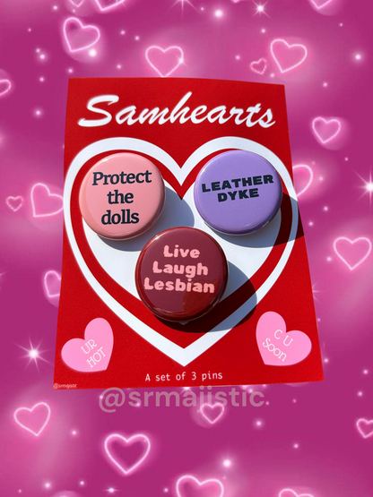 Samhearts Sapphic Lesbian Valentine's Day Buttons