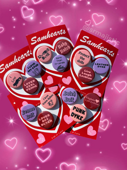 Samhearts Sapphic Lesbian Valentine's Day Buttons