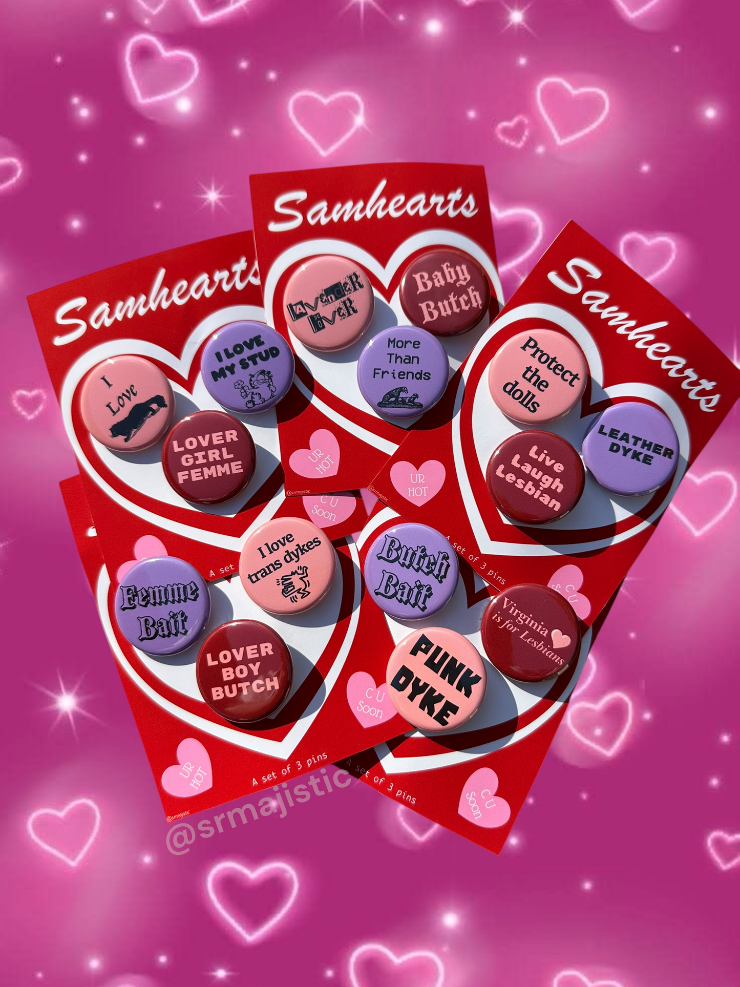 Samhearts Sapphic Lesbian Valentine's Day Buttons