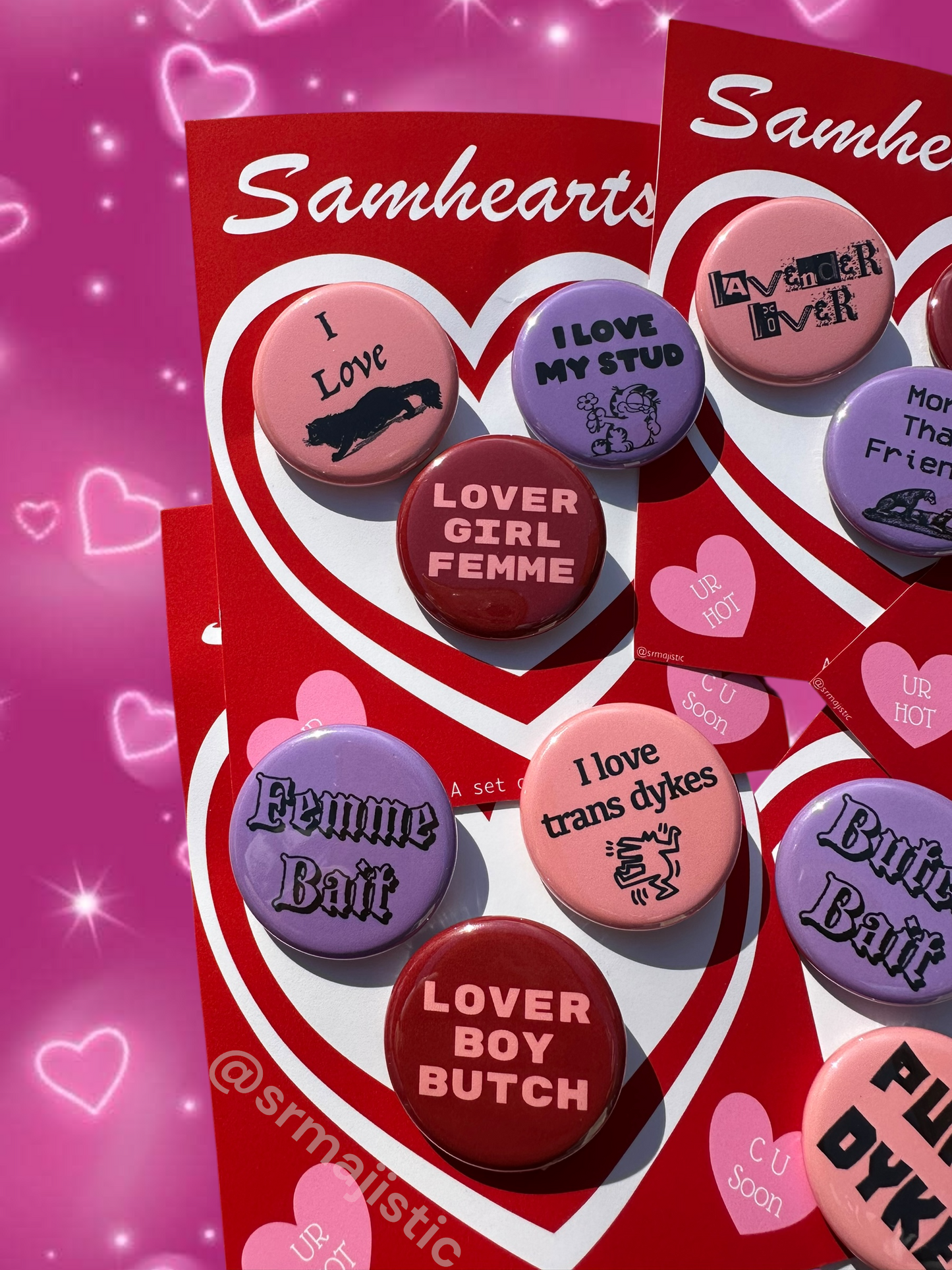 Samhearts Sapphic Lesbian Valentine's Day Buttons