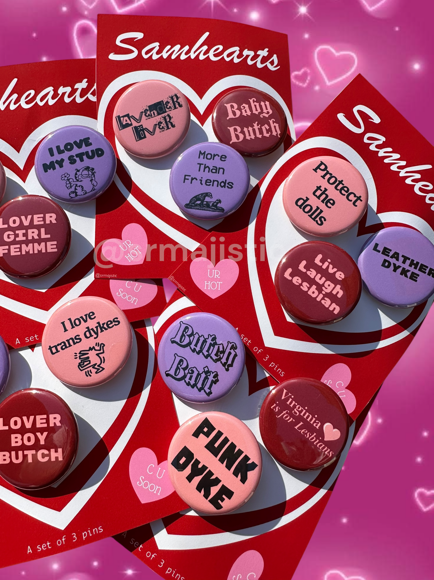 Samhearts Sapphic Lesbian Valentine's Day Buttons
