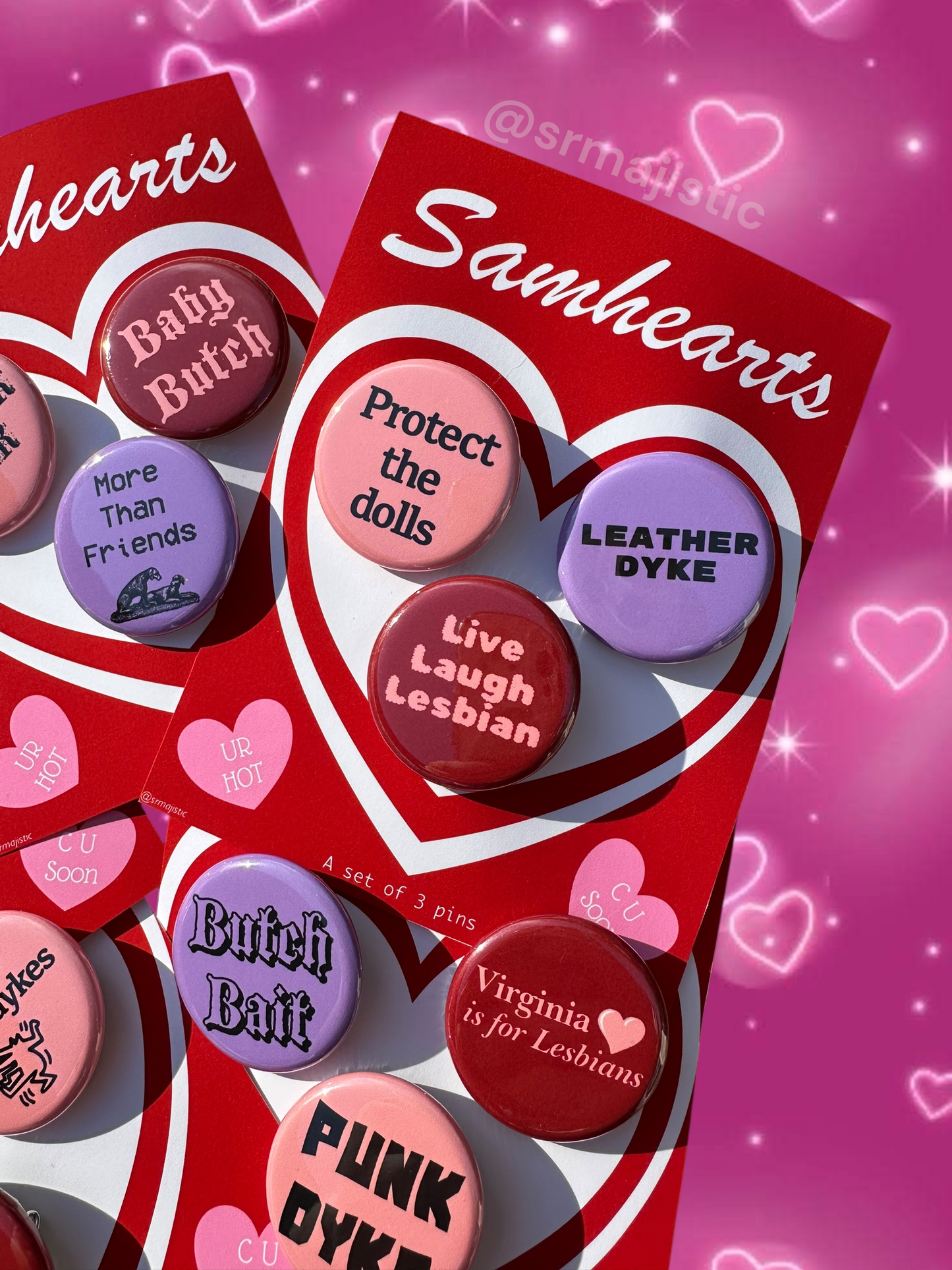 Samhearts Sapphic Lesbian Valentine's Day Buttons