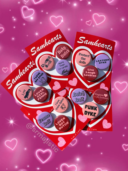 Samhearts Sapphic Lesbian Valentine's Day Buttons