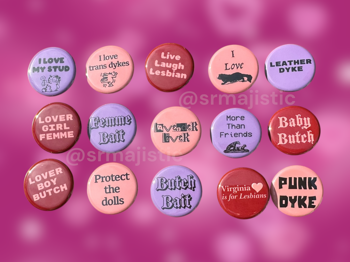 Samhearts Sapphic Lesbian Valentine's Day Buttons