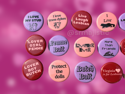 Samhearts Sapphic Lesbian Valentine's Day Buttons