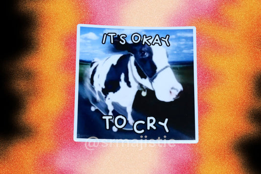 ITS OKAY TO CRY Cow on a Skateboard Bumper Sticker
