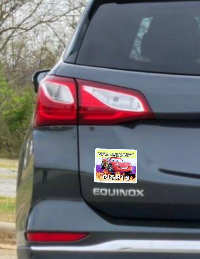 Bumper Stickers of Lightning McQueen from Cars Flaming Pride Flags