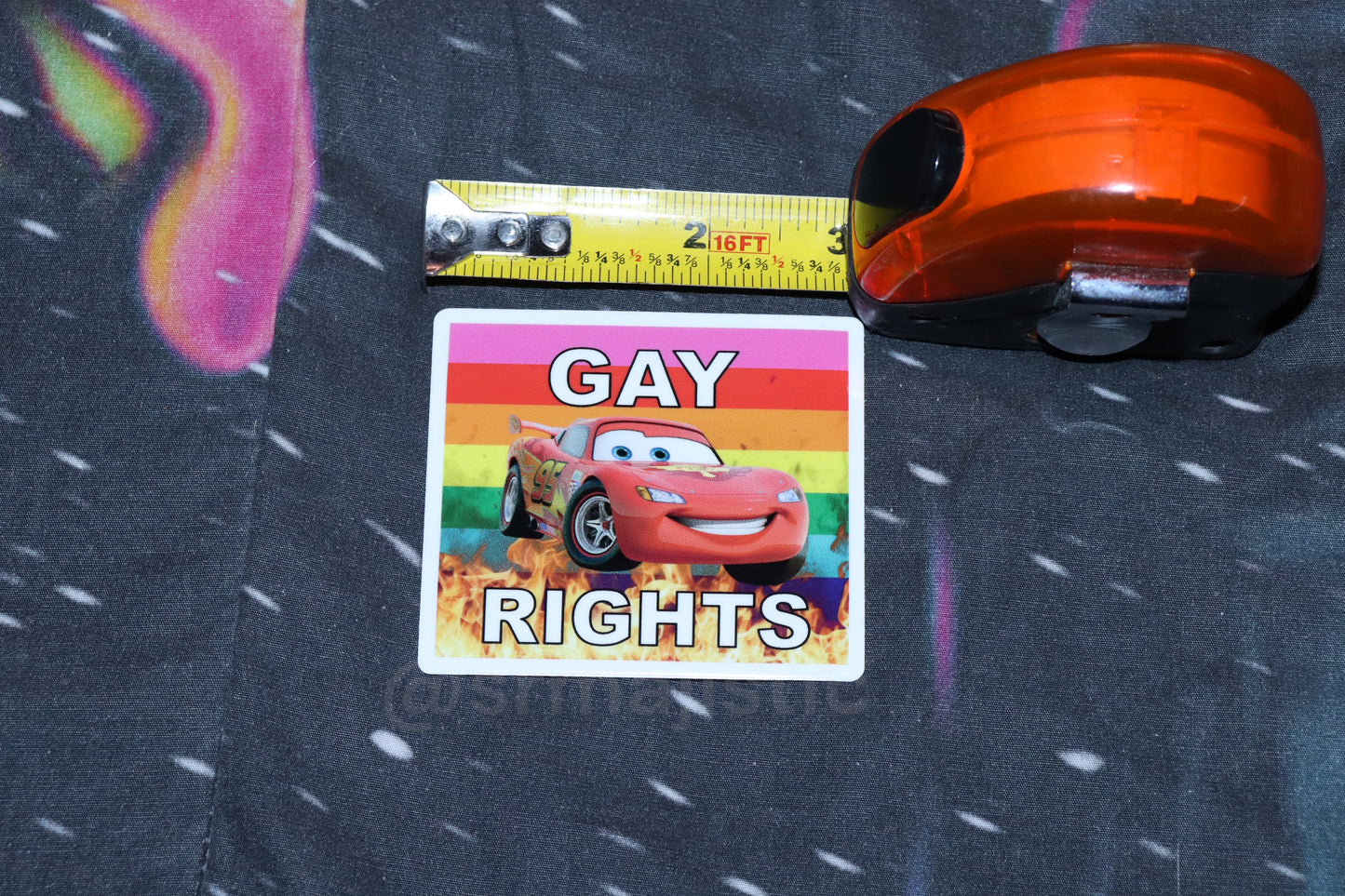 Bumper Stickers of Lightning McQueen from Cars Flaming Pride Flags