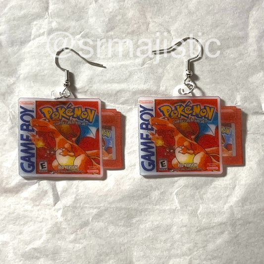 (READY TO SHIP) Pokémon Blue, Red, and Yellow Game Boy Game 2D detailed Handmade Earrings!