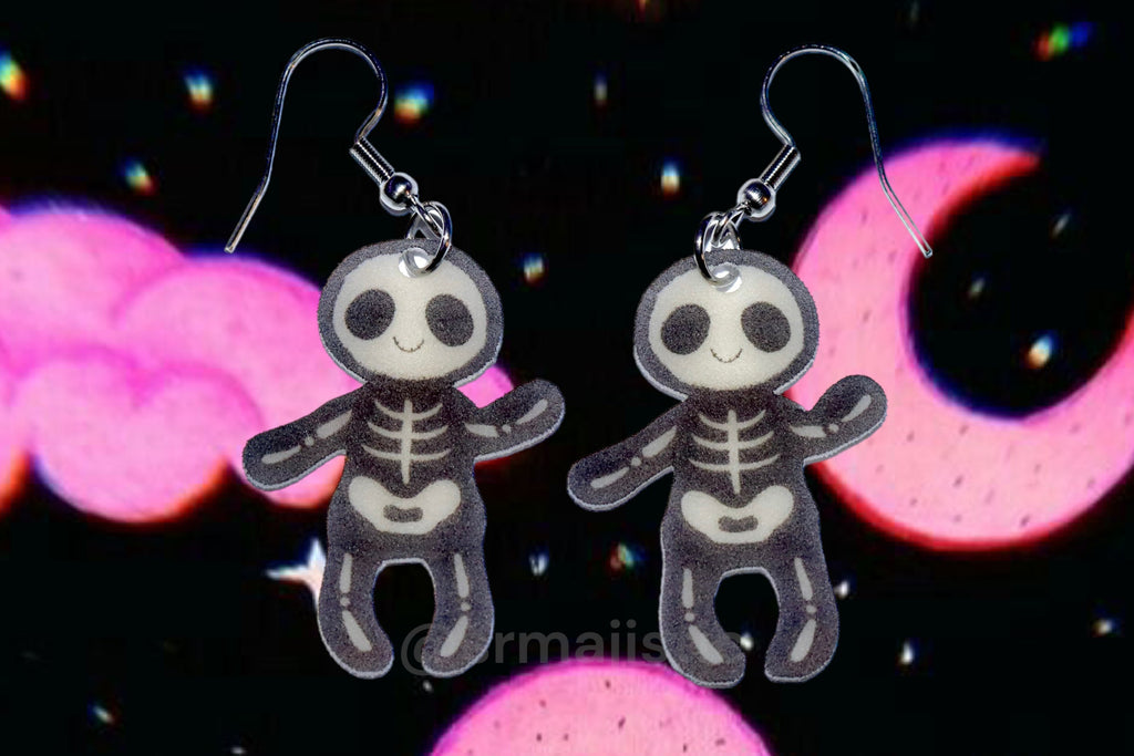 (READY TO SHIP) Jellycat Skeleton Bob Plushie 2D Cute Handmade Earrings!