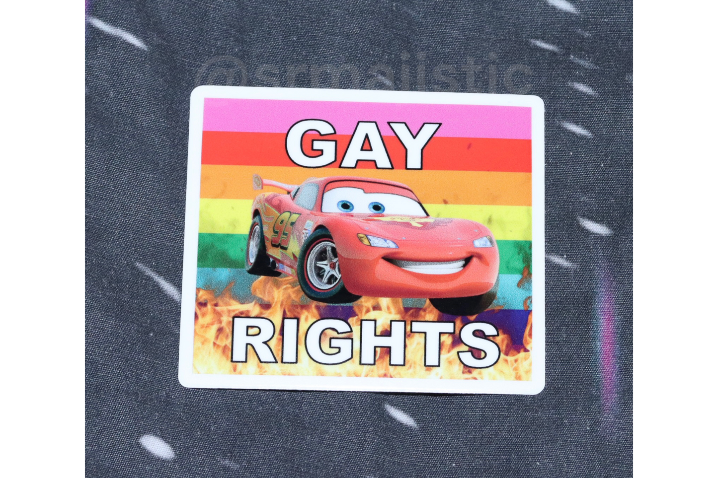 Bumper Stickers of Lightning McQueen from Cars Flaming Pride Flags
