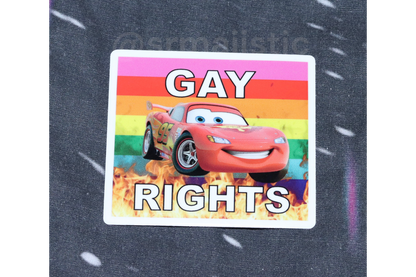 Bumper Stickers of Lightning McQueen from Cars Flaming Pride Flags